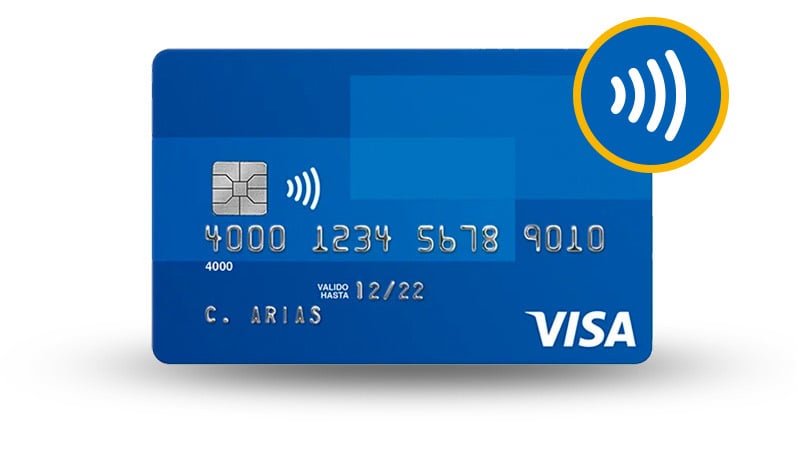 Tarjeta Visa contactless con zoom en símbolo contactless